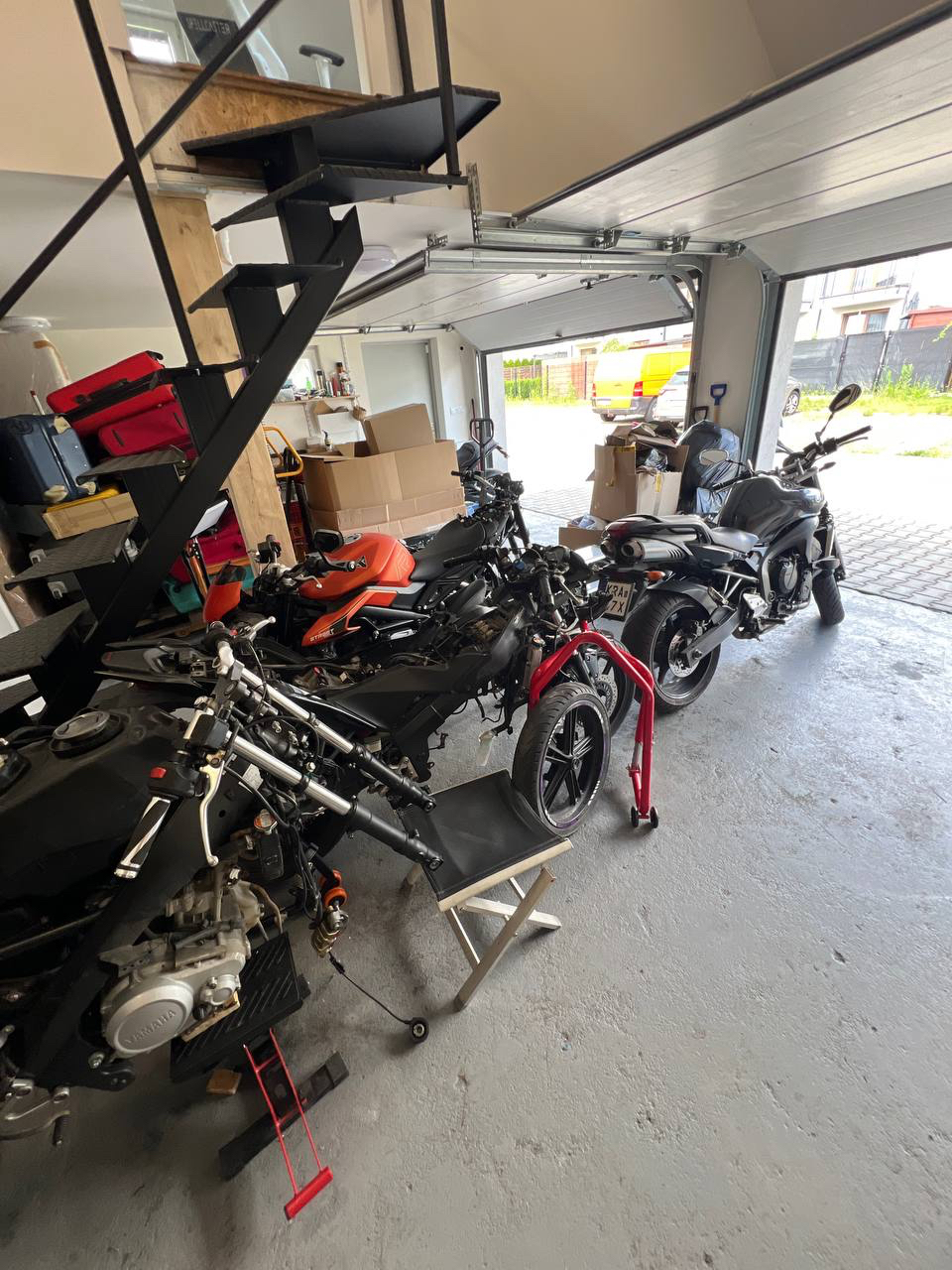 Workshop interior with motorcycles